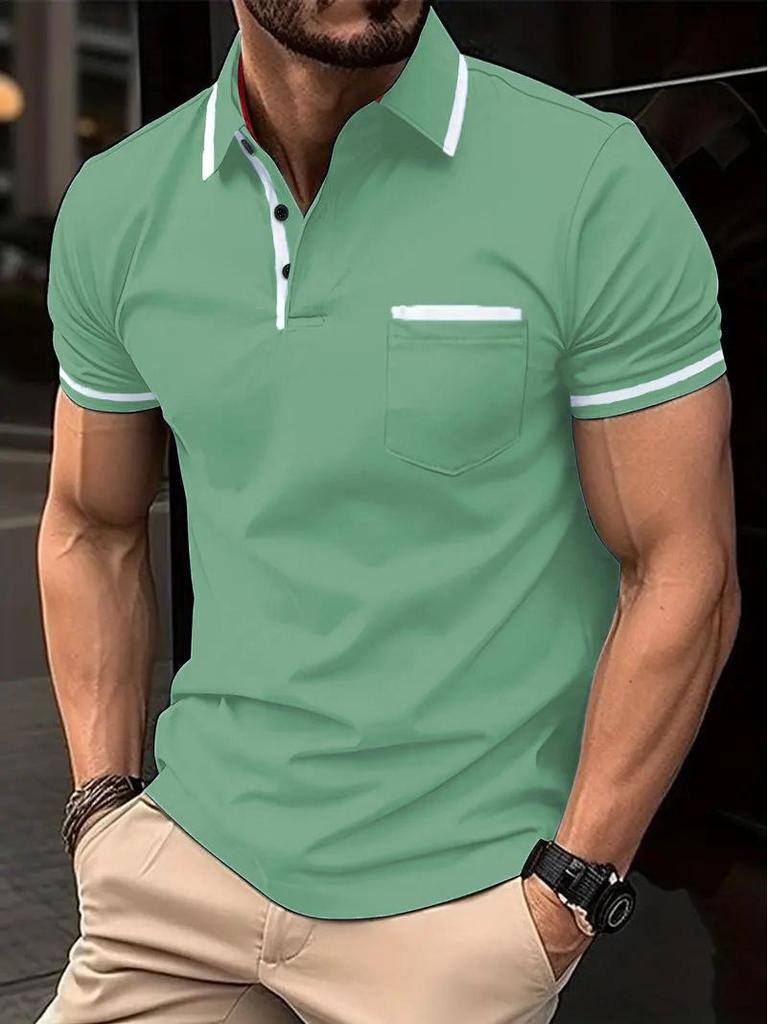Polo de Verano para Hombre con Bloque de Color y Logo Estampado - Estilo Casual Europeo y Americano