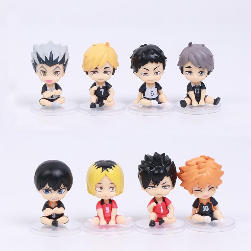 8pcs Haikyuu Anime Figures Desktop Car Ornaments Hinata Shoyo Kanbara Takashi Shoyo Hinata Cute Cartoon Doll Collectible Gift