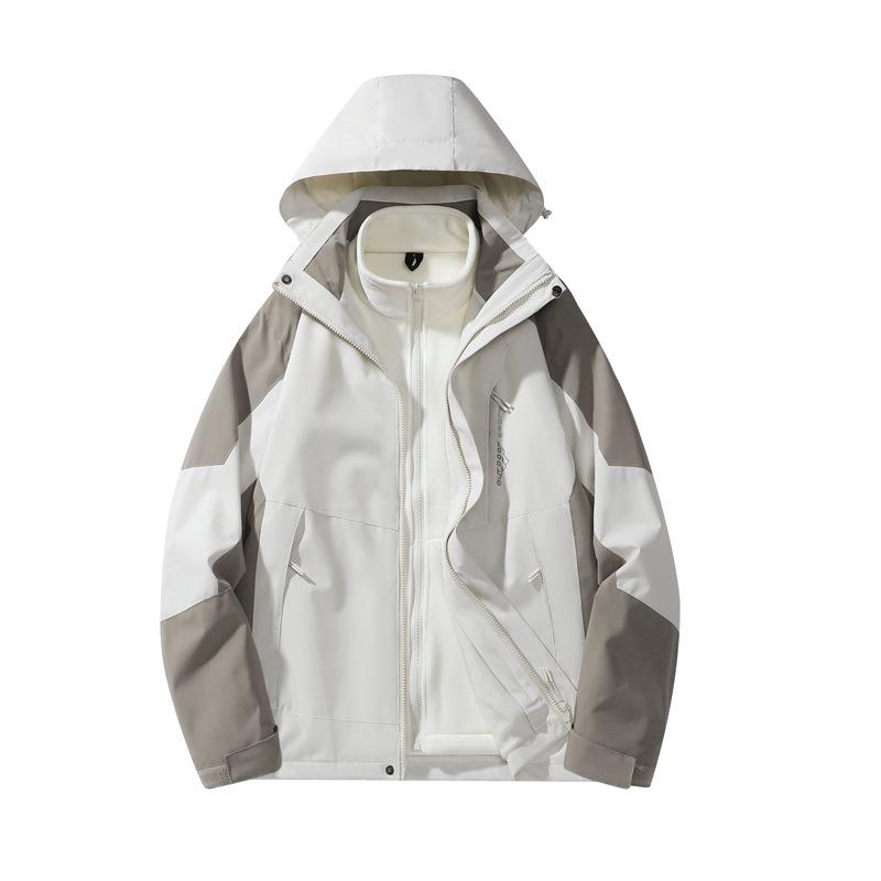 Unisex Cross-Border Three-in-One Fleece Jacket: Waterproof, Windproof, Hooded Outdoor Mountaineering Suit XL