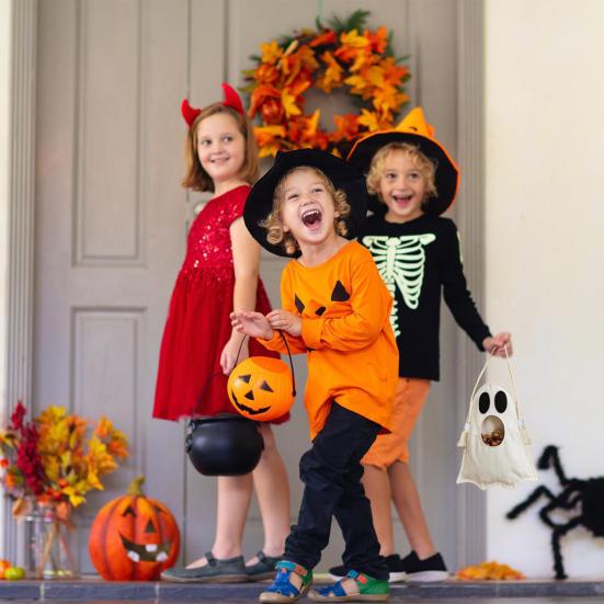 jijijing Halloween Trick or Treat Candy Bag for Kids, Cute Ghost with Handle, Oxford Cloth Snack Holder Party Favors