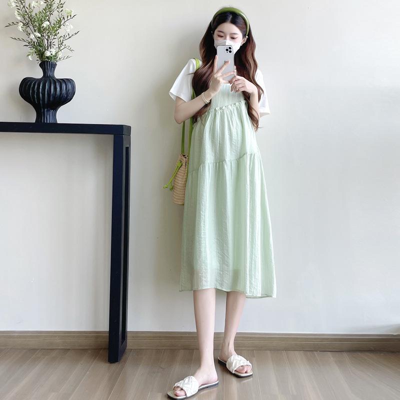 2026 Summer Loose Patchwork Two-Piece Maternity T-shirt Dress M