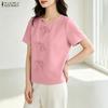 ZANZEA Women Casual Round Neck Solid Color Loose Short Sleeve Blouse