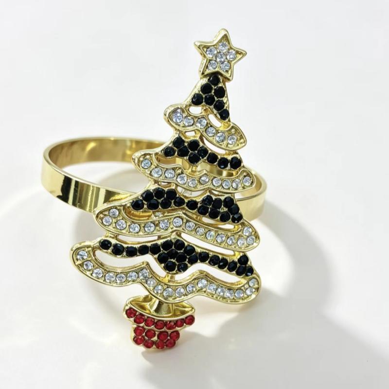 Christmas Napkin Rings Xmas Tree Snowflake Deer Nutcracker Napkin Holder Metal Napkin Buckle For Christmas Party Table Decor