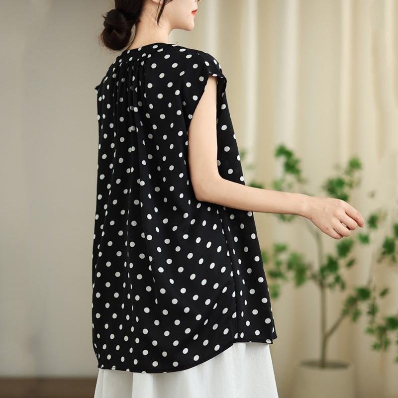 Short sleeve Oversized chiffon vintage Polka Dot Casual loose t shirt tops Women summer t-shirt