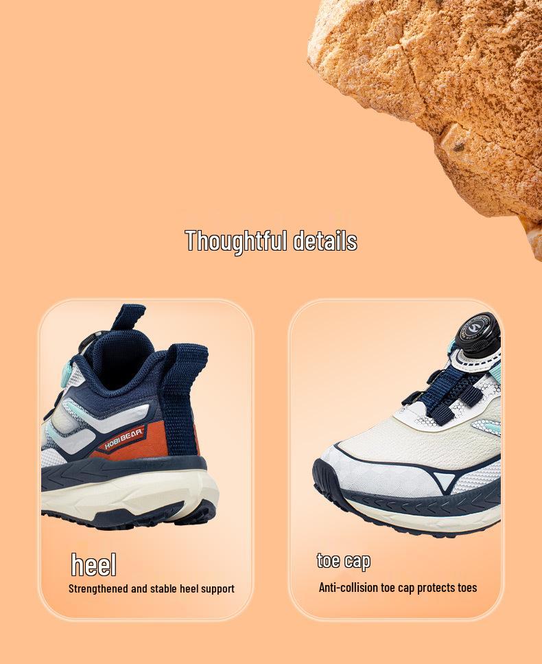 Habi Bear Boys' Double Mesh Breathable Sneakers with Rotary Buckle and Soft Sole for Spring and Autumn