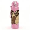 1PC Leopard Texture Twin Hearts 750ml Color Plastic Sports Water Bottle Leakproof Flip Straw Lid For Sports Office Home Use