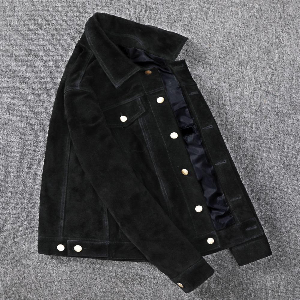 Kurtka z dwuwarstwowej skóry zamszowej bydlęcej Męska kurtka skórzana motocyklowa dżinsowa Kurtka dopasowana