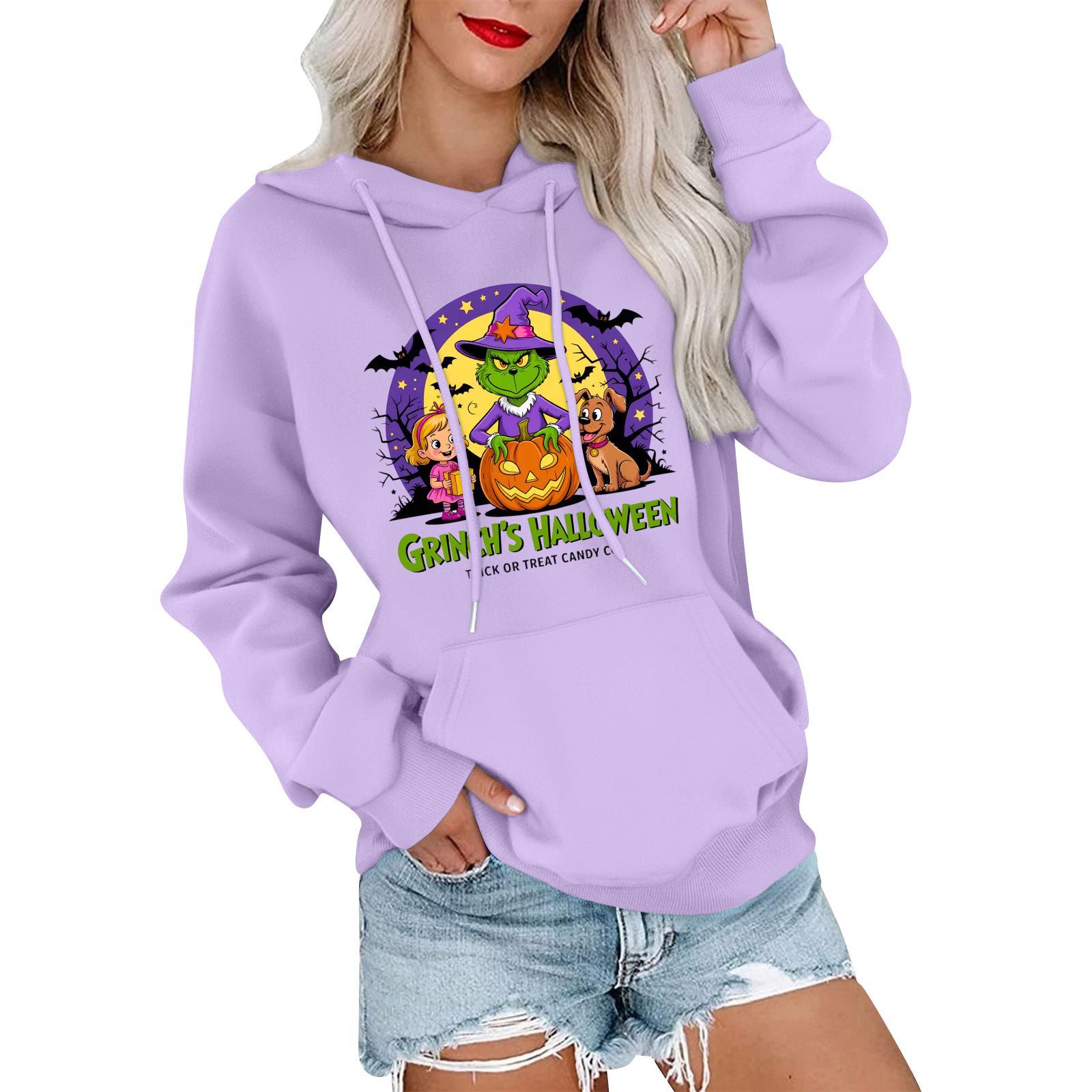 

Женский повседневный удобный свитшот с капюшоном, длинным рукавом и рождественским принтом L фиолетовый