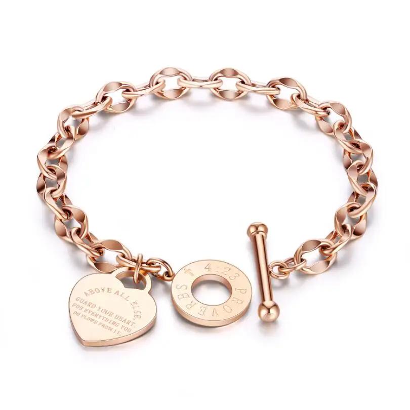 316L Edelstahl Herz Buchstaben Anhänger Runde OT Schnalle Armbänder für Frauen Modetrend Fein Exquisiter Schmuck Geschenk