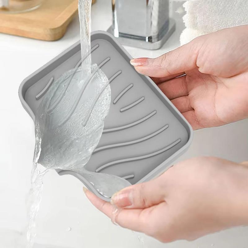 Confezione da 1 portasapone in silicone con scarico, cucina, bagno, vassoio antiscivolo per lavello, creativo, vassoio per sapone da tavolo per lavaggio, scolapiatti senza fori