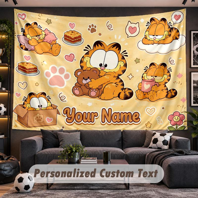 Wall Hanging Tapestry Custom NameGarfield Pattern Personalized Printed Fabric Wall Decor
