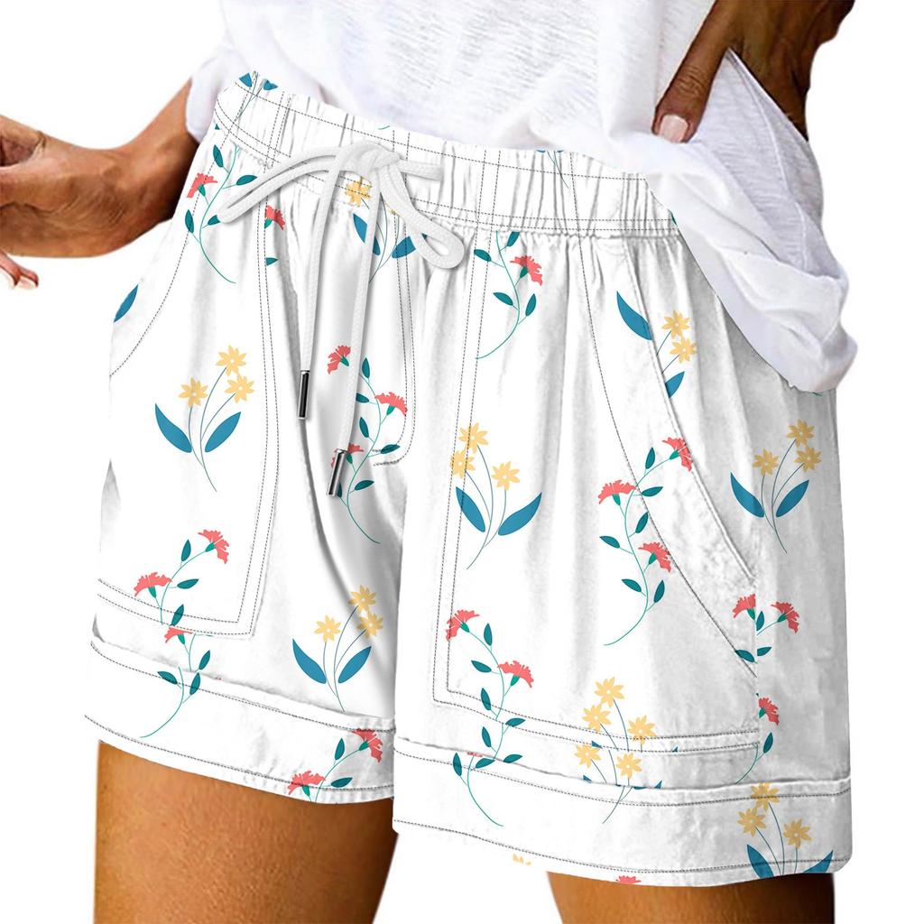 Women's Casual Summer Elastic Beach Shorts Print Casual Shorts
