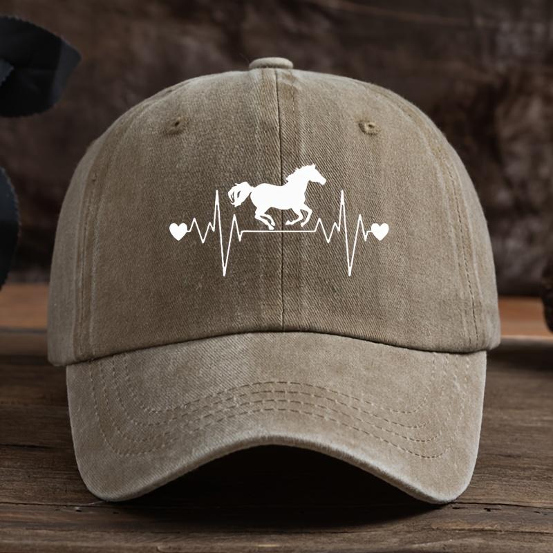 Men's and Women's Outdoor Washed Retro Peaked Cap with ECG Pony Print Fashionable Retro Baseball Cap