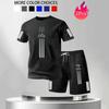 Men's Quick-Dry Mesh Sports Set: Color Block Stripe Short Sleeve & Shorts for Running & Fitness