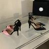 Love Diamond-Bow High Heels 2025 New French Socialite Style Pointy Thin Heel Hollow Toe Sandals