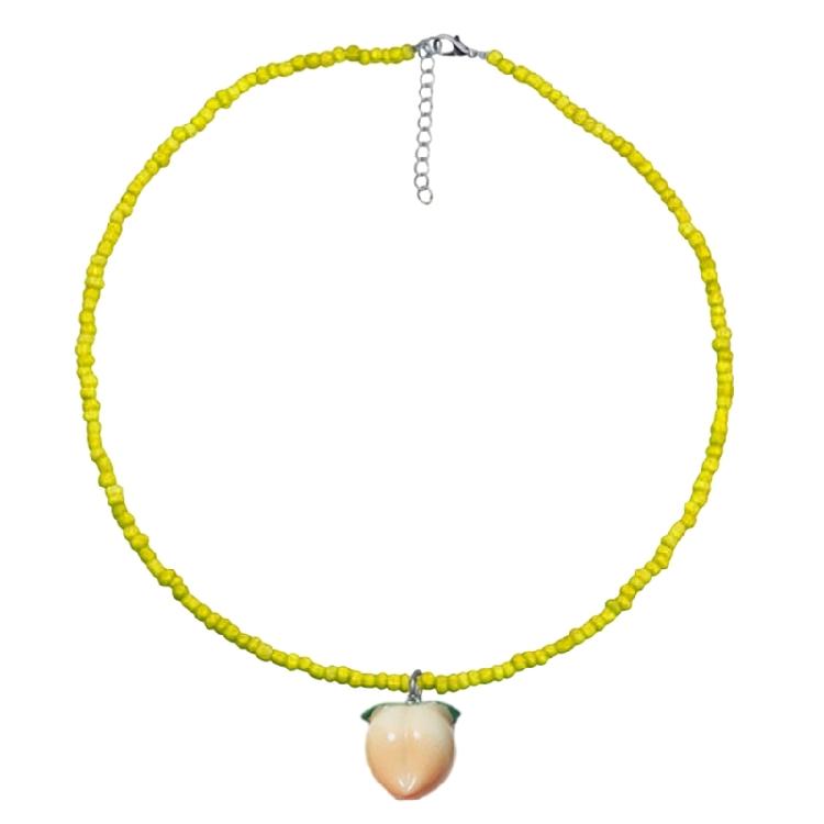 Lightweight Rice Bead Necklace Fruit Pendant Neckchain Adjustable Length Clavicle Chain Accessories for Everyday Use