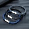 Classic Blue Braided Leather Bracelet Stainless Steel Magnetic Buckle Bangle Simple & Stylish Couple Jewelry Gift for Him