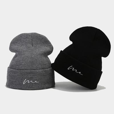 Fashion New Simple Embroidery Knitted Hat Men's and Women's Literary Trend Cold Hat Autumn and Winter Street Wool Hat
