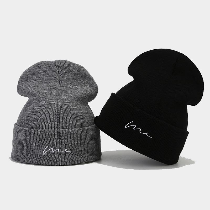 Fashion New Simple Embroidery Knitted Hat Men's and Women's Literary Trend Cold Hat Autumn and Winter Street Wool Hat