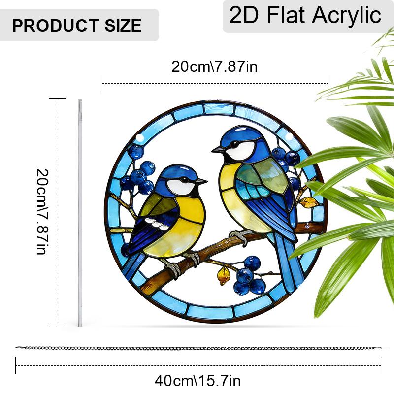 Acrylic Two Birds Suncatcher Stained Glass Effect Window Hanging Ornament Bird Themed Gift for Home