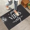 1 Good Vibes Only Indoor and Outdoor Welcome Mat - Black Polyester Rug with White and Pink Hearts Pattern Machine Made, Washable