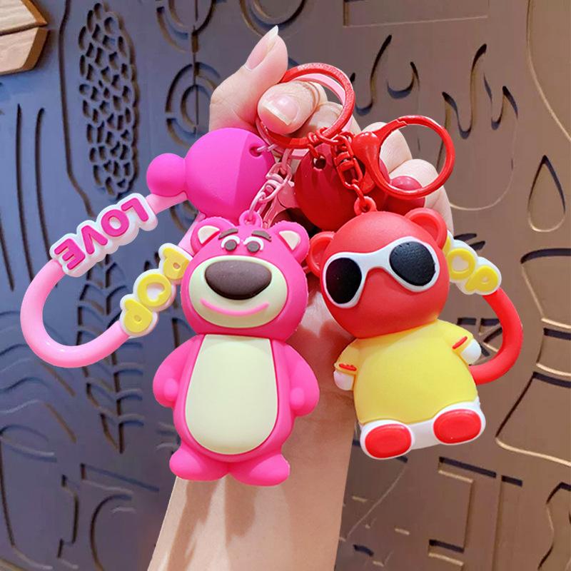 Cute Cartoon Bear Lip Balm Keychain Creative Car Bag Pendant Lovely Doll Key Ring Small Gift