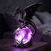 Fantasy Collection Item Gothic Dragon Night Light Resin Statue with Purple Glowing Crystal Unique Holiday Gift for Lovers Sphere Table Lamp