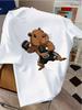 Unisex Red Cotton Crew Neck Tee MMA Fighter Capybara Cartoon Print Loose Short Sleeve Sport Street Daily Wear Casual Basic Shirts