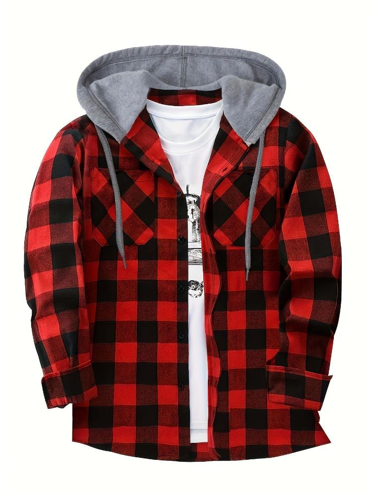 Mode Streetwear Homme Sweat à Capuche à Carreaux Vêtements de Sport Flanelle Sweat à Capuche Chemise Décontractée