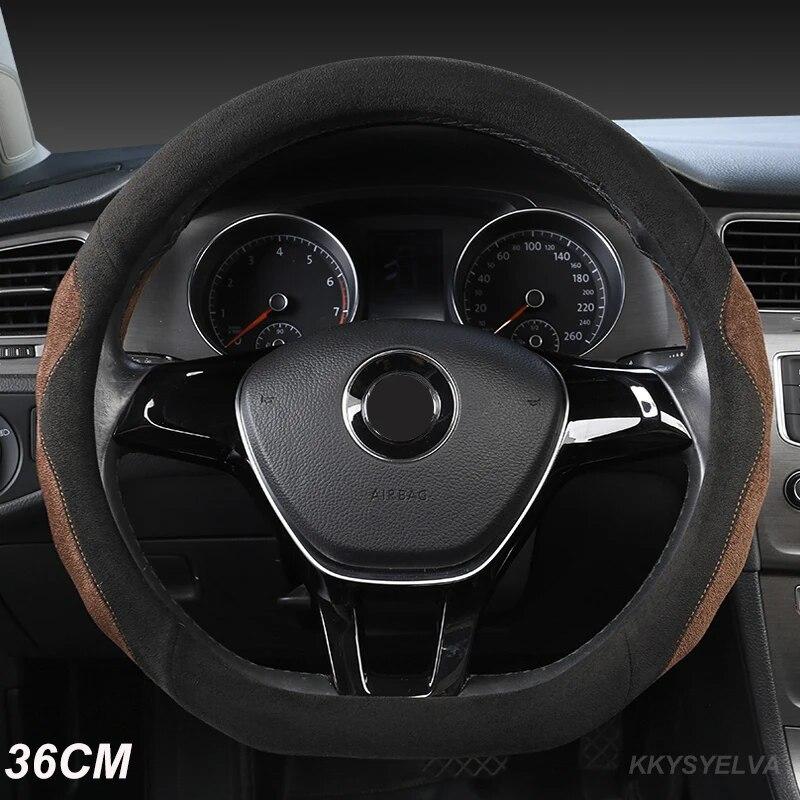 36cm Suede Cow Leather Car Steering Wheel Cover Size S for Honda Civic Ciimo Jade SUZUKI Alto NISSAN Juke Auto Accessories