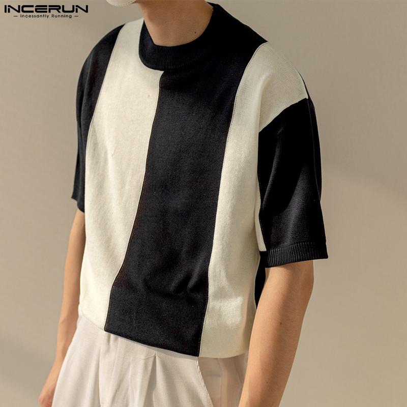 

INCERUN Летние мужские цветные футболки с короткими рукавами и круглым вырезом