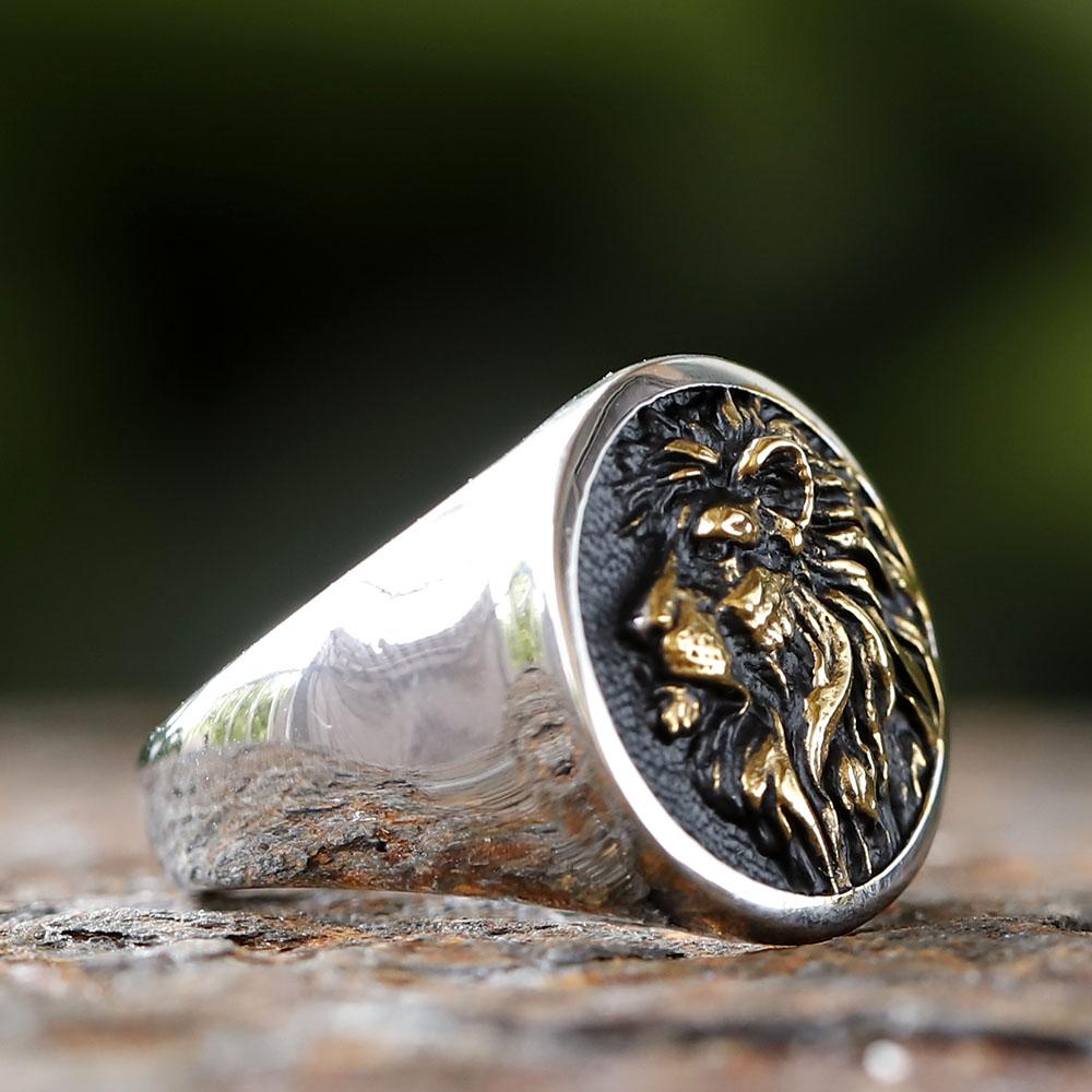 Vintage 316L Stainless Steel 3D Lion Head Ring High Polished Mens Animal Jewelry Fashion Accessories