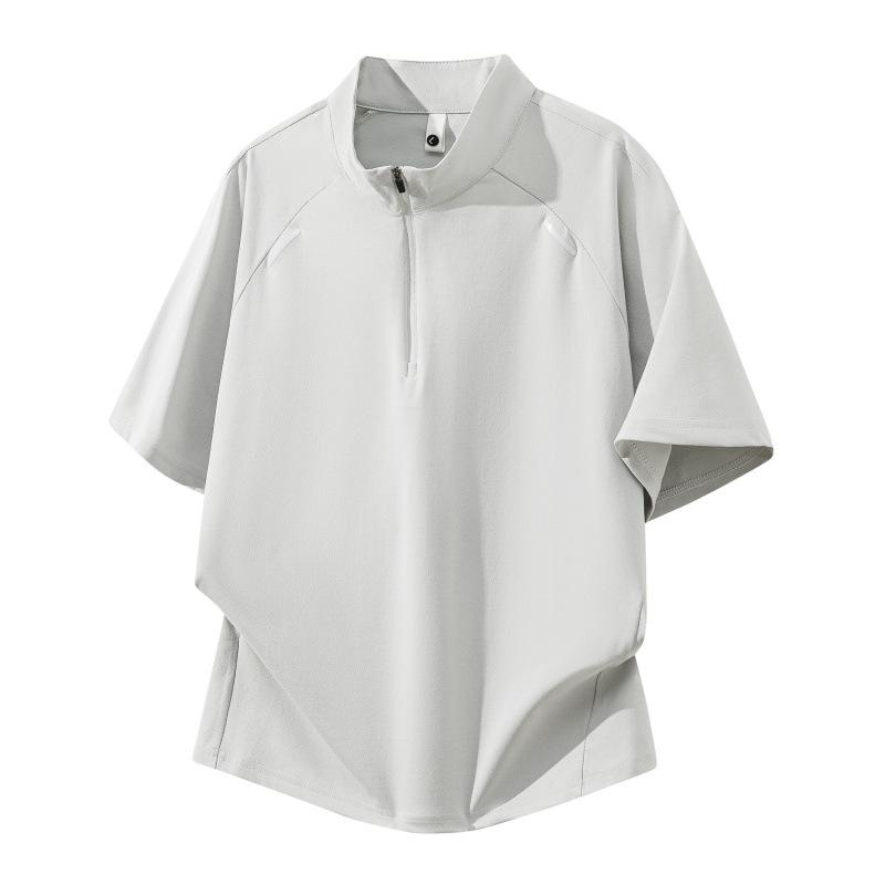 Men's Short Sleeved Plus Size T-shirt Summer Top Stand Collar Zipper Half Sleeve Sports Short Sleeved Men