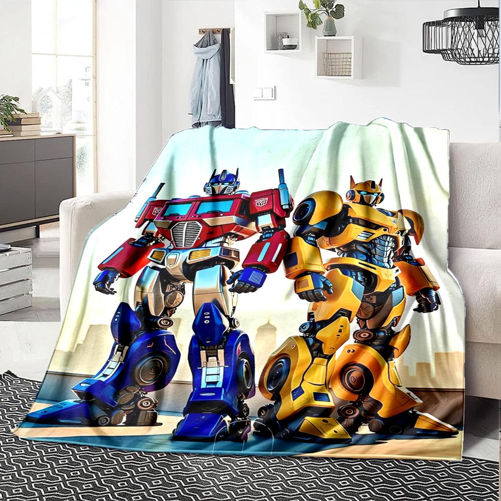 Transformers Optimus Prime Bumblebee Flannel Blanket Super Soft Warm Cozy Blanket For Sofa Bed Office Travel Allseason Home Decor Gift