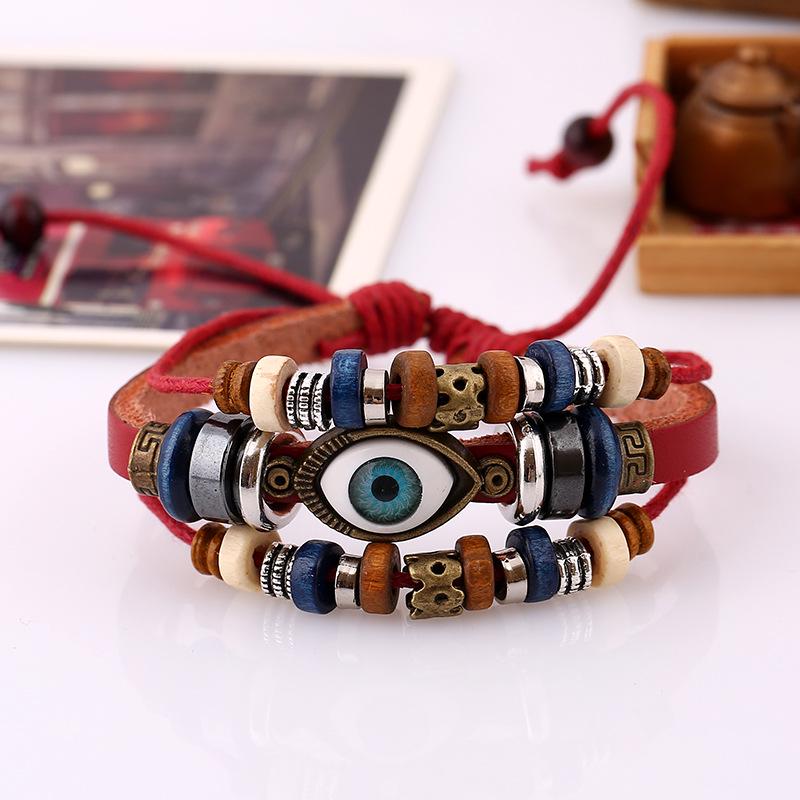 Mote Pu lær armbånd smykker øyne vintage stil for menn kvinner