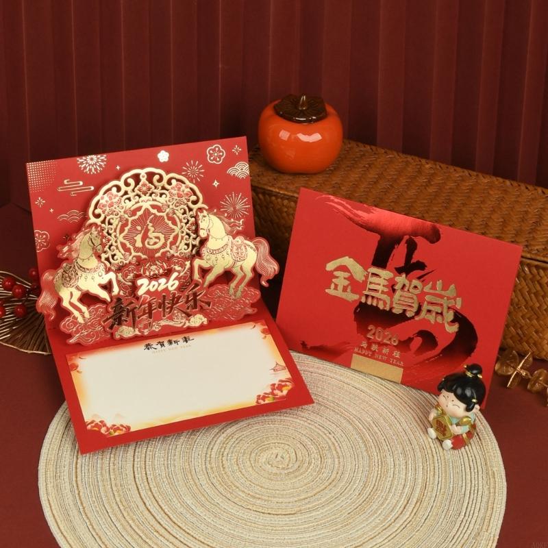 Traditional Chinese New Year Cardstock Popup Card Feature Horse Art For Multiple Occasion Greeting A0KF