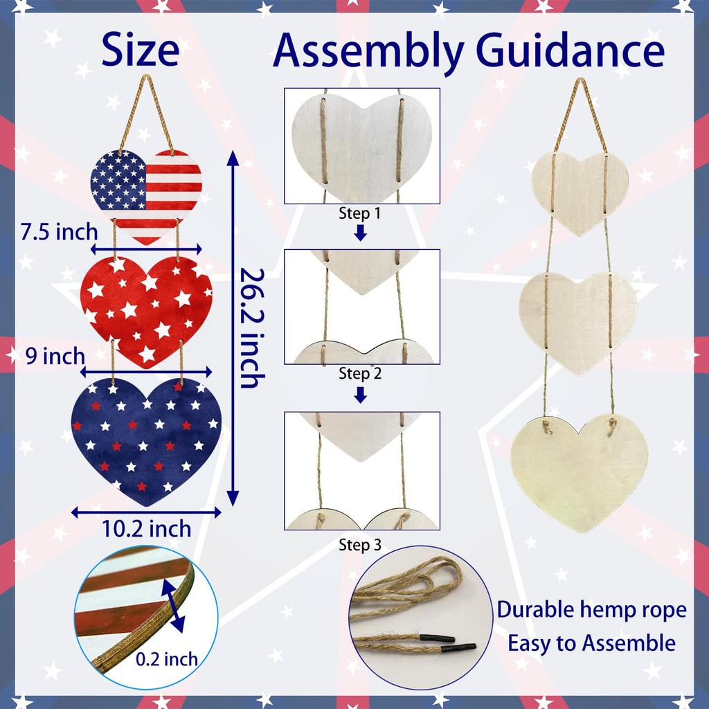 Independence Day Heart Shaped Wooden Door Decoration,heart Shaped Flag String Decoration For Holiday Parties.