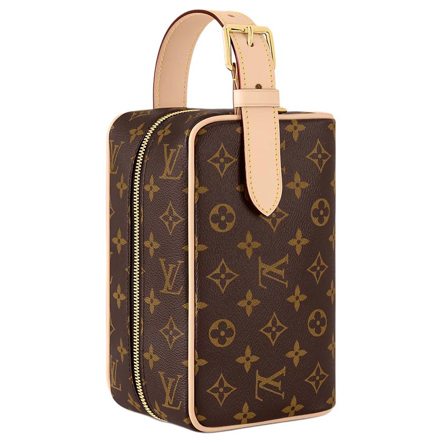 Louis Vuitton Dopp Kit Monogram Canvas With Leather Trim Toiletry Bag Women Toiletry Bag Brown M83112