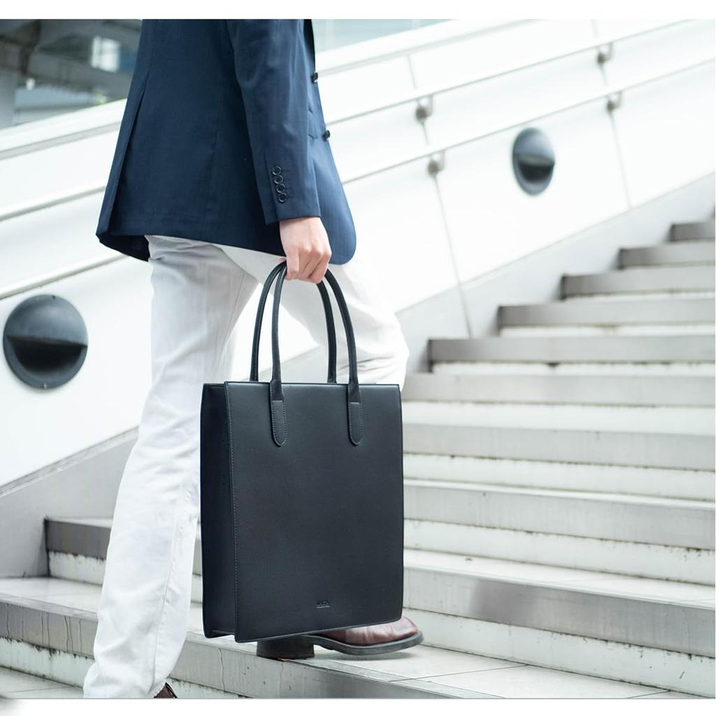 MALTA Tote A4 Stands Cowhide Leather PU Large and Moss Green Bag, Vertical, Size, Alone, Handles, Body, Leather, Water-Repellent, Capacity, Men's