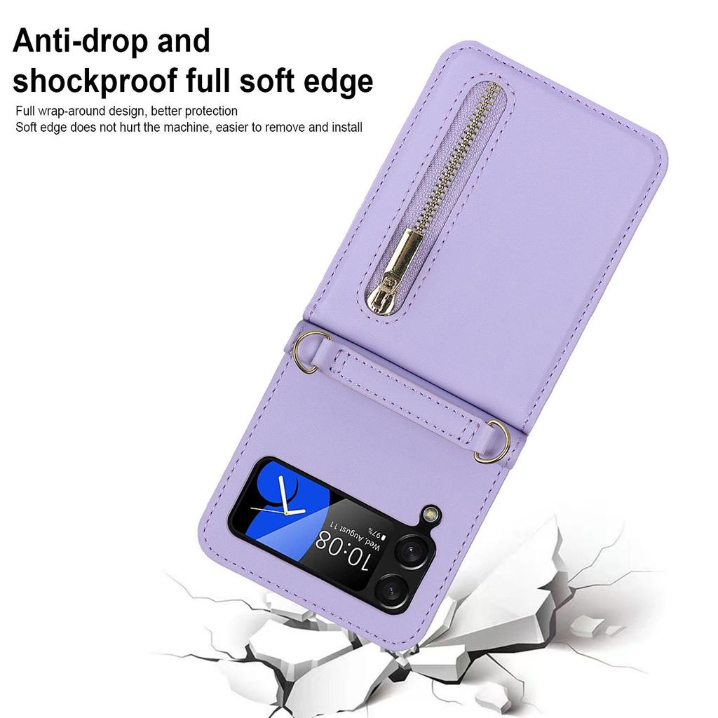 Samsung Z Flip7 Crossbody Leather Case with Zipper Card Slot