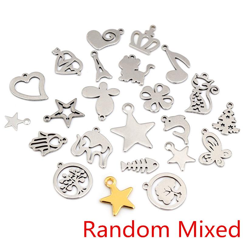 30pcs/lot No Fade 316 Stainless Steel Star Heart Fish Cat Charms Pendant for DIY Necklace Bracelet Craft Jewelry Making Findings