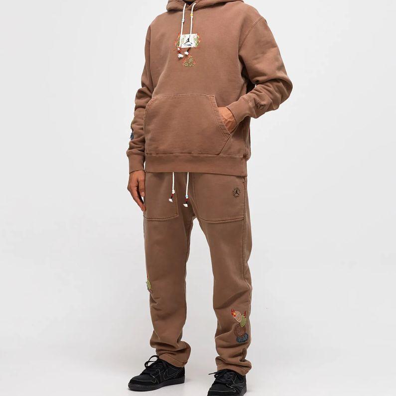 Jordan X Travis Scott Pantaloni Casual Dritti Ampi con Coulisse e Tasca Ricamati da Uomo Marroni DO4098-256