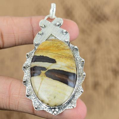 Anniversary Gift For Her Natural Coconut Jasper Gemstone Pendant 925 Silver