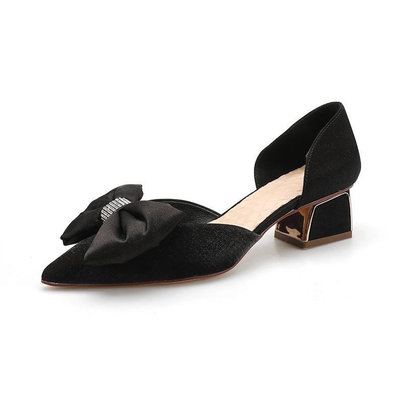 2123-18 high-heeled sandals women's 2025 summer Korean version bow hollow sandals pointed thick heel single shoes women