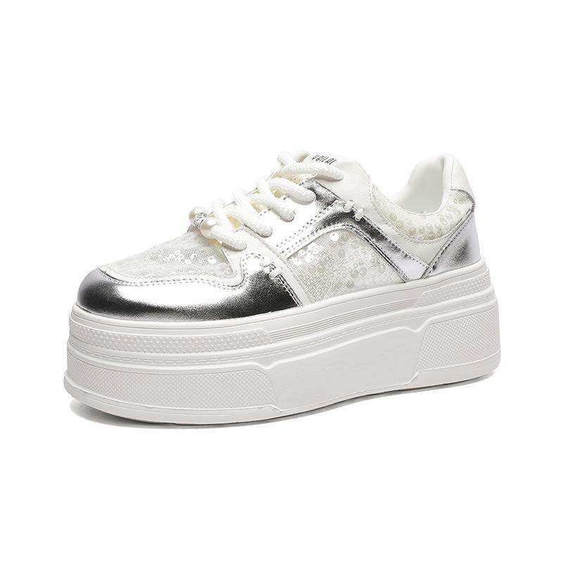 Mesh breathable little white shoes women's summer thin fashion sequins versatile casual sports thick-soled heightening board shoes