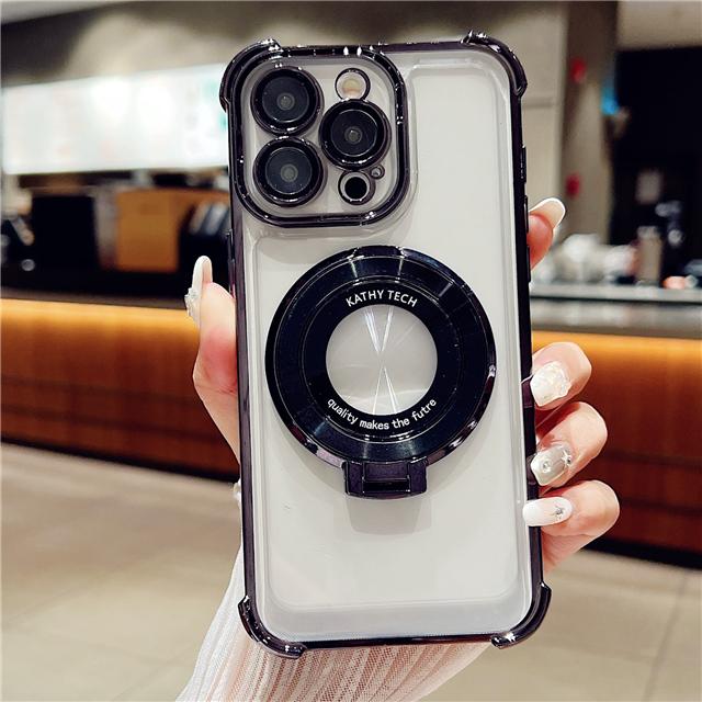 For iPhone 15 Pro Max Luxury Plating Frame Magsafe Magnetic Stand Phone Case For iPhone 11 12 13 14 16Plus Lens Protective Cover