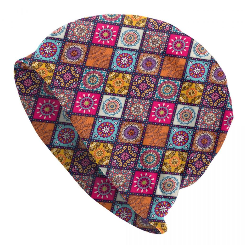 Custom Bohemia Ethnic Unisexdala Flower Pattern Skullies Beanies Caps Winter Warm Women Unisex Knitting Hats Unisex Adult Bonnet Hats