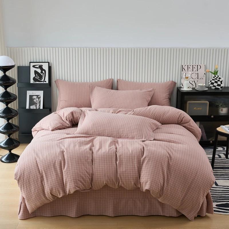 New Cotton Quilt Cover Plaid Yarn-dyed Washed Single Douvet Bed 160x210 220x240 Skin Friendly Comfortable Large Size Bedding