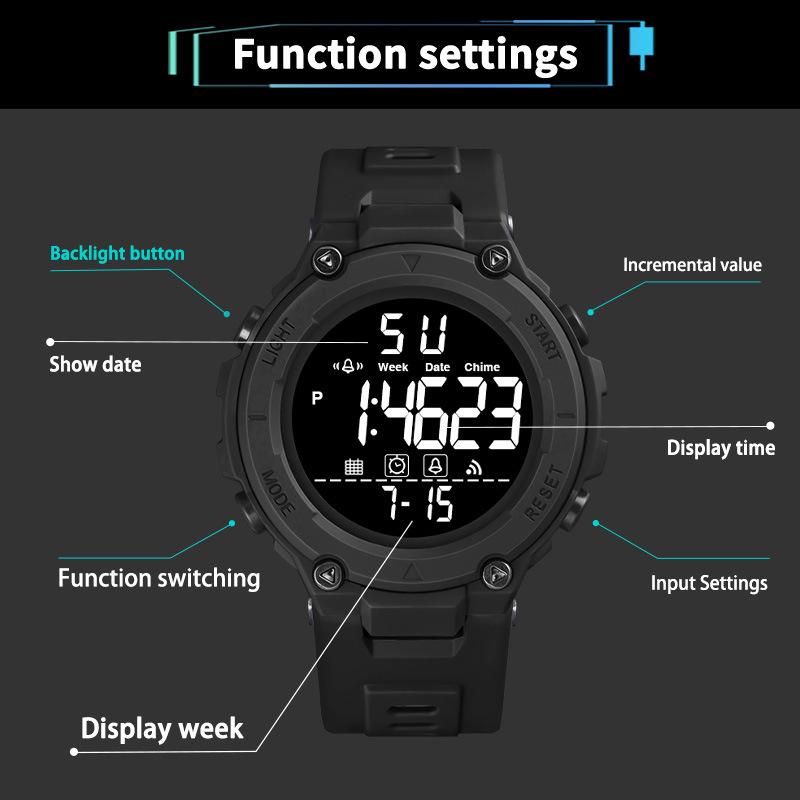 Men's Multifunctional Luminous Sports Watch - Outdoor Student Electronic Alarm Clock