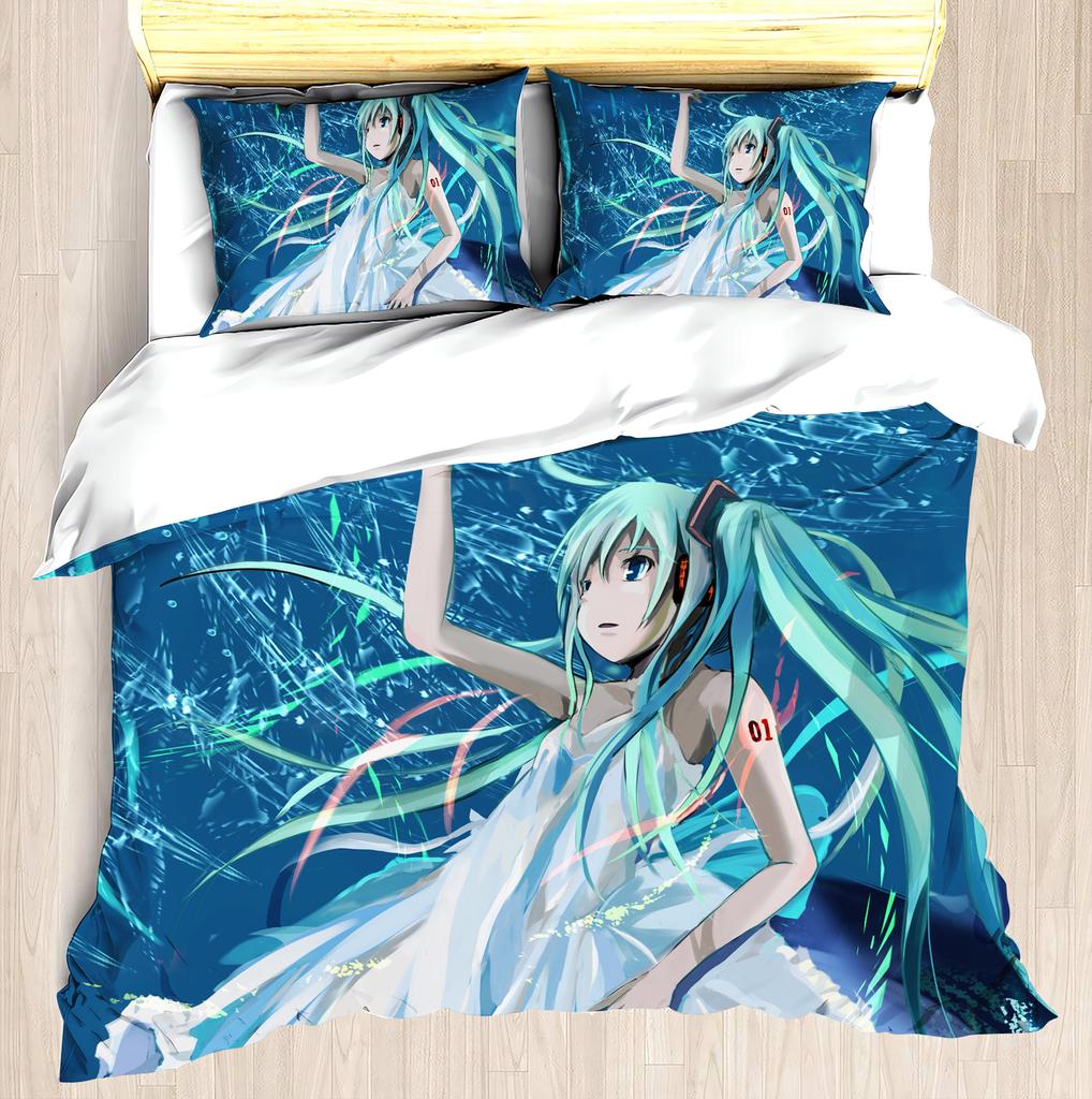 Hatsune Miku Anime Haus Schlafzimmer Komfort Nordisches Polyester Material Geeignet für Kinder und Erwachsene 3-teiliges Set